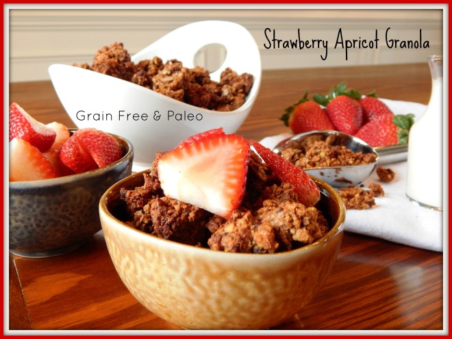 Strawberry Apricot Granola with wording