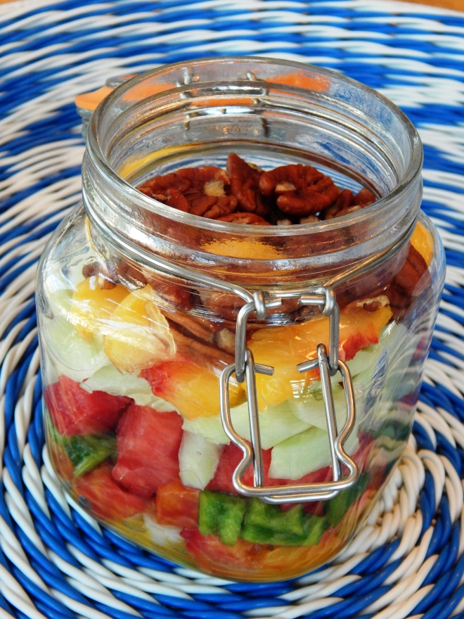 Peachy Salad in a Jar with Ginger Vinaigrette 4