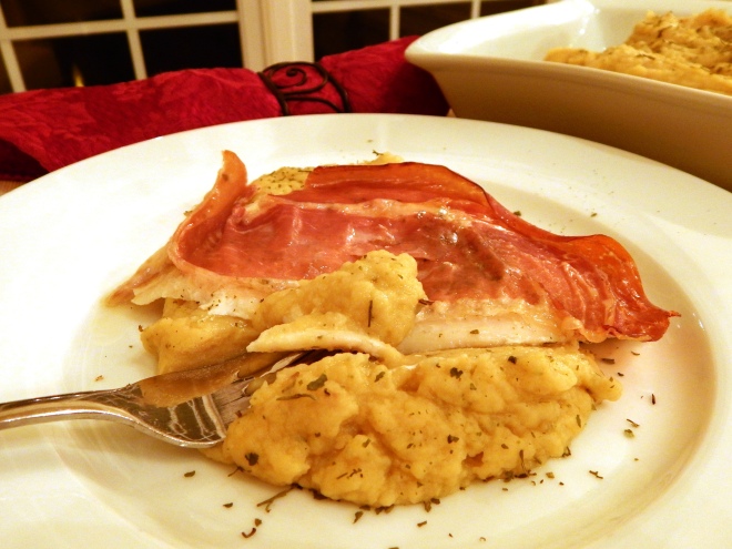 Proscuitto Topped, Baked Tilapia