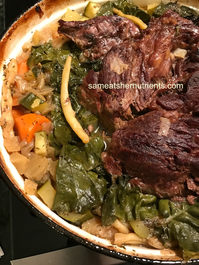 Oven Chuck Roast with Vegetables in Pot from the Oven